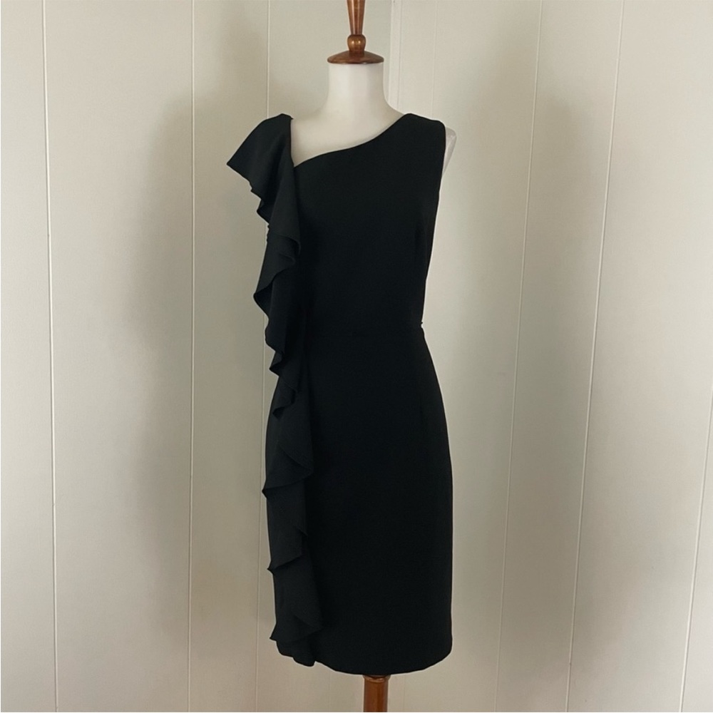 Calvin Klein Crew Neck Sleeveless Ruffle Edge Sheath Dress